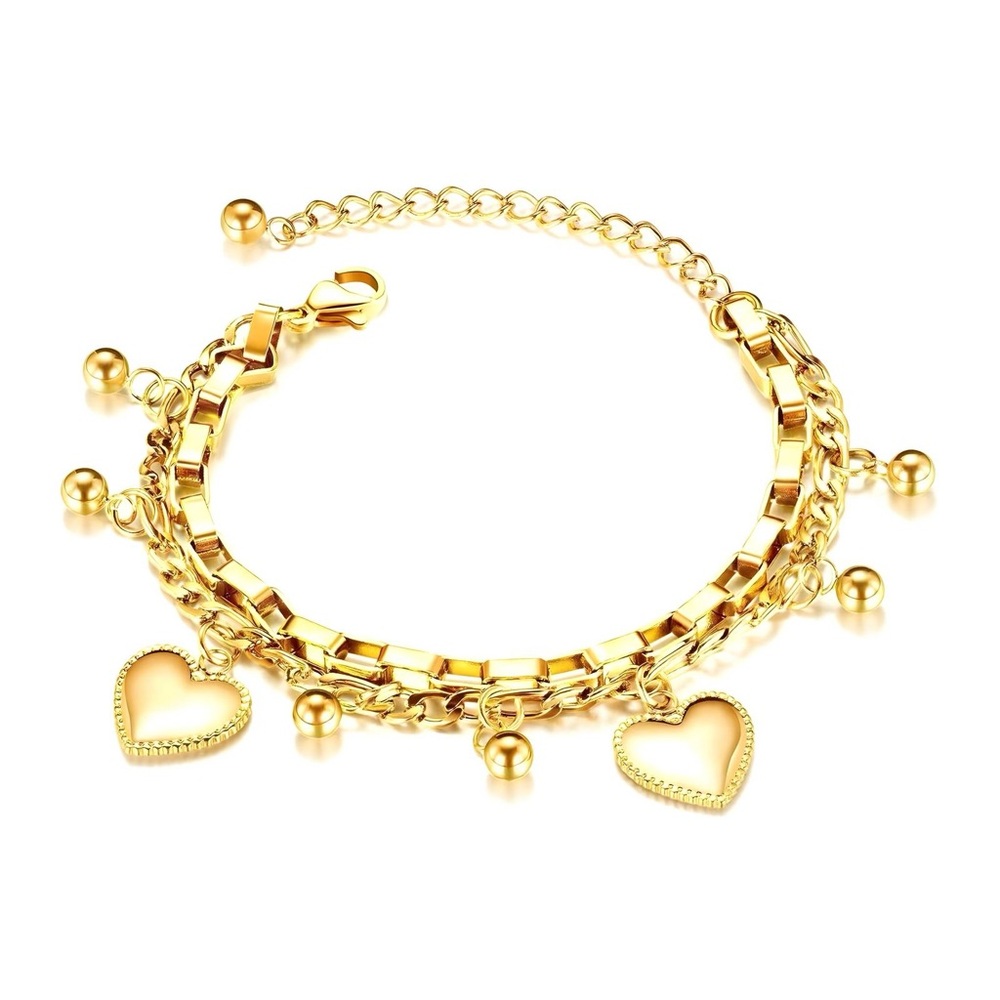 Elegant Gold Heart Charm Bracelet 18 k gold plated , waterproof